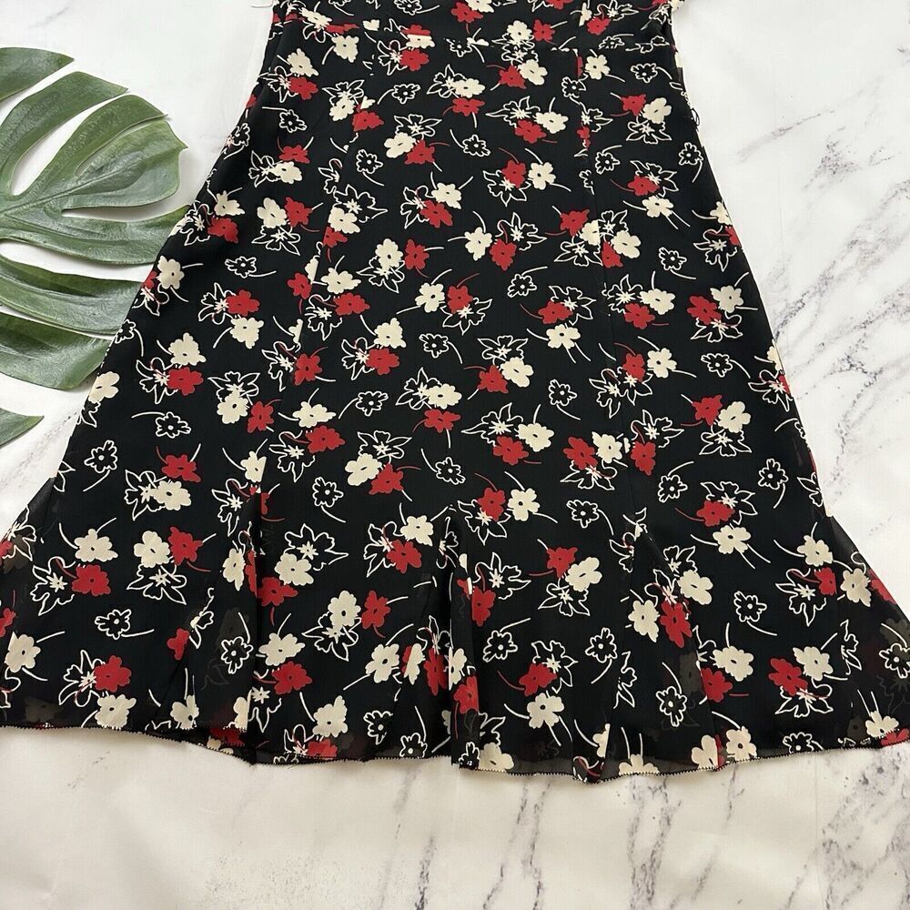 Loft Womens Vintage Y2k Slip Dress Size 6 Black Red Floral Ruffle Trim Flutter - Picture 10 of 10